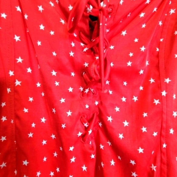 Zara Large Red White Stars Bodysuit with Side Zipper and Guset Buttons - Picture 4 of 8
